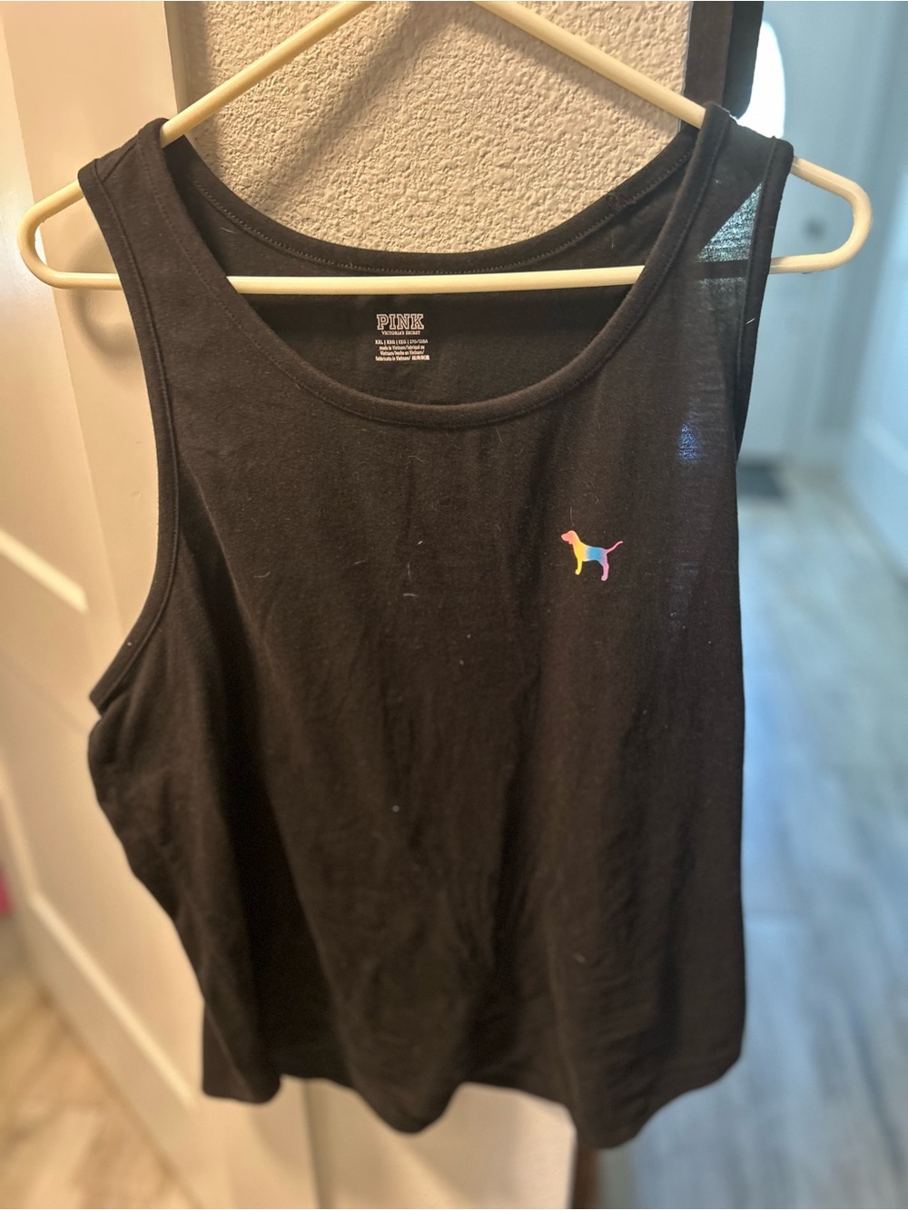 PINK Victoria's Secret Black Tank with Rainbow Dog Patch